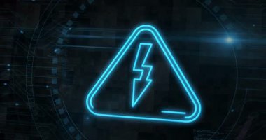 Elektrik uyarısı ve elektrik şoku tehlike sembolü dijital konsept. Siber teknoloji ve bilgisayar arkaplanı 3 boyutlu. Kusursuz ve döngüsüz.