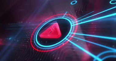 Elektrik uyarısı ve elektrik şoku tehlike sembolü dijital konsept. Siber teknoloji ve bilgisayar ağı arkaplanı soyut 3d canlandırması.