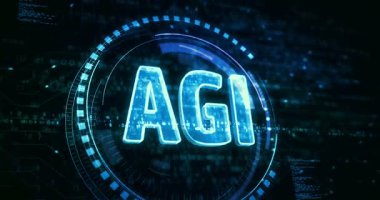 Yapay genel zeka sembolü dijital konsept. Siber teknoloji ve bilgisayar arkaplanı 3 boyutlu soyut.