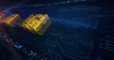 Elektronik devre arka planında yapay genel zeka hologram sembolü görülüyor. Ağ, siber teknoloji ve bilgisayar soyut kavramı.