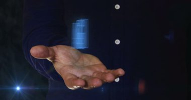Yapay Genel İstihbarat 3D sembolü insan elinin üzerinde. Siber teknoloji simgesi soyut kavram kusursuz ve döngüsel.
