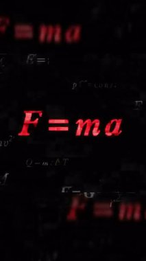 Dikey video: Fizik, eğitim ve bilim sembolü teknoloji döngüsü kavramını formüle eder. Ekranlarda soyut işaret var. Kusursuz ve döngülü.