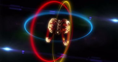 Oyun alanı altın metal sembolü dönen neon üç boyutlu daireler döngülü ve kusursuz animasyon