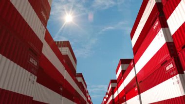 Avusturya ithalat ve üretim kargo konteynırlarını sorunsuz ve geri dönüşümlü iş konseptiyle ihraç ediyor. Avusturya bayrağı endüstriyel nakliye kutusu 3D döngü.