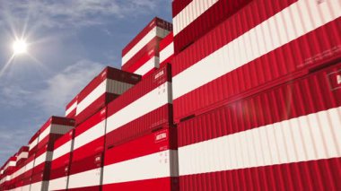 Avusturya ithalat ve üretim kargo konteynırlarını kusursuz ve döngüsüz olarak ihraç ediyor. Avusturya bayrağı endüstriyel nakliye kutusu 3D döngü.