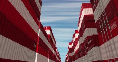 Avusturya ithalat ve üretim kargo konteynırlarını sorunsuz ve geri dönüşümlü iş konseptiyle ihraç ediyor. Avusturya bayrağı endüstriyel nakliye kutusu 3D döngü.