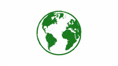 Dünya gezegeni damgası ve el damgası darbesi izole edilmiş animasyon. Küresel dünya sembolü 3 boyutlu konsept. Alfa mat kanalı.