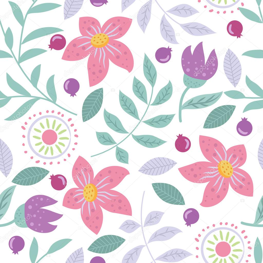 Cute vector floral seamless pattern of flowers. Simple floral print