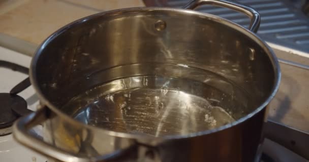 慢动作用开水煮熟的玉米穗,有利于健康.火锅锅里的黄玉米. — 图库视频影像