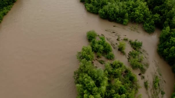 Aerial Drone view. Depiction of flooding mudslide. Suitable for showing the devastation wrought after massive natural disasters, Vercion 2 — Stock Video