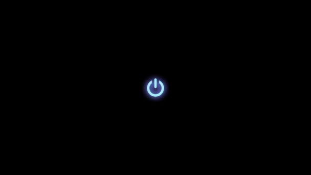 Светящийся значок кнопки питания неоновой линии изолирован на черном фоне. Начинай. графическая анимация. Версия 2 — стоковое видео