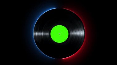 Siyah arkaplan üzerinde dönen parlak neon çizgisi Vinil disk.