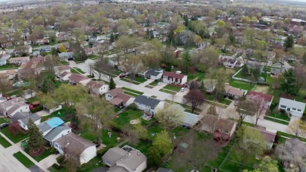 Vista aérea del dron. Suburbio americano en verano. Estableciendo un plano del vecindario americano. Bienes raíces, — Vídeos de Stock