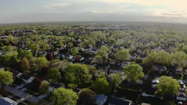 Vista aérea de drones del suburbio americano a la hora de verano. Estableciendo un plano del vecindario americano. Bienes raíces — Vídeo de stock