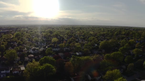 Een luchtfoto van onroerend goed. Amerikaanse buitenwijk in de zomer. buurtzicht — Stockvideo
