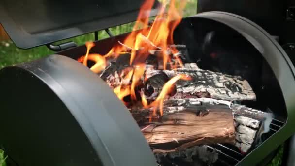 Brûler du bois de chauffage dans le fumoir, Mouvement lent — Video