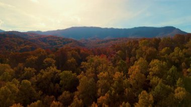 Büyük Dumanlı Dağlar 'ın geniş drone görüşü. Uzak mavi dağların katmanları mavi gökyüzü ile harmanlanır. Yüksek kalite 4k görüntü