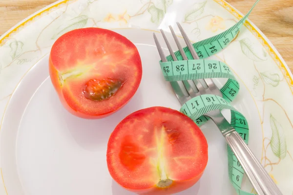 Cucumber and tomato with measuring — Stock Photo, Image