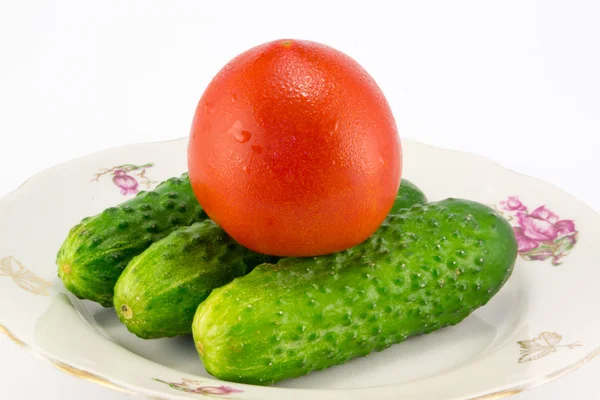 Pepino e tomate com medida — Fotografia de Stock