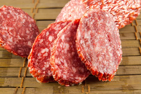 Salami isolated on a vintage background Royalty Free Stock Photos