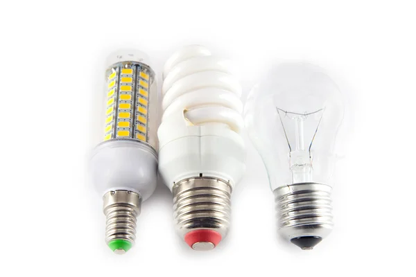 LED, Neon- und Wolframlampen mit Kontrollkästchen. — Stockfoto
