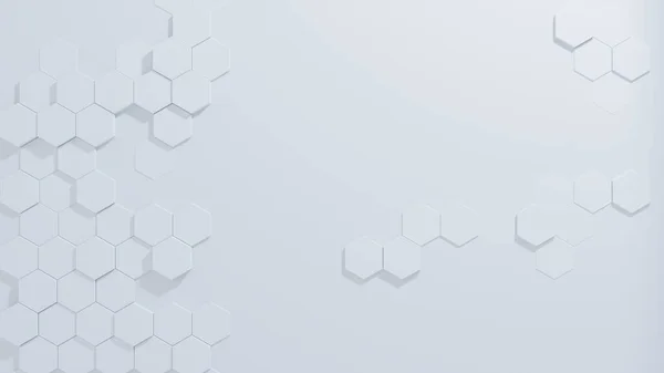 Rastgele beyaz altıgenler geometrik, bal peteği, beyaz arka planda. Soyut arkaplan 3d oluşturucu.