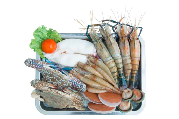 新鮮な魚介類上面に白い背景に-健康食品、ダイエット — ストック写真