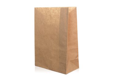 beyaz zemin üzerinde kahverengi kağıt torba geri dönüşüm