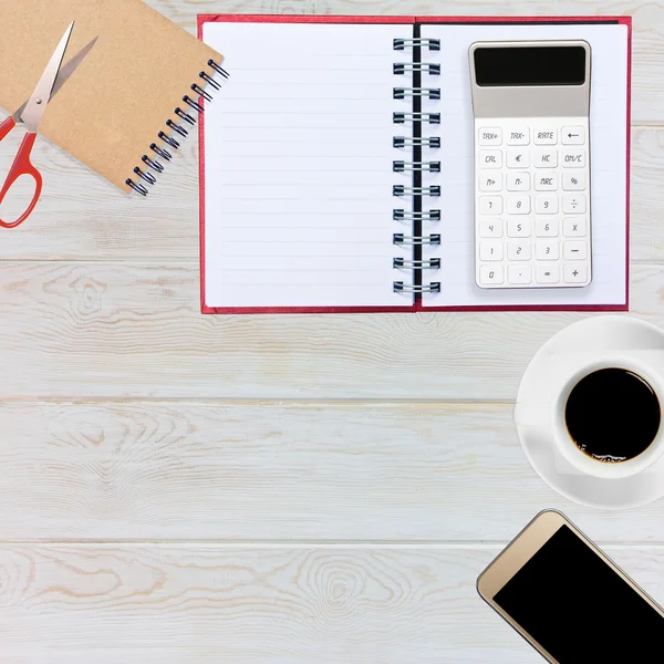 Office supplies on wood table — Stock Photo, Image