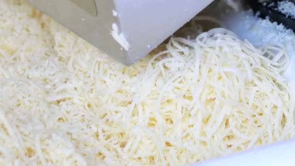 Process of making cheese in a factory. Close up. slice cheese machine — Stock Video