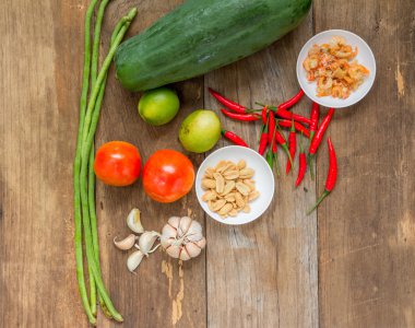 Vegetabel ünlü Tayland gıda, papaya salatası veya Somt yemek pişirmek için mix