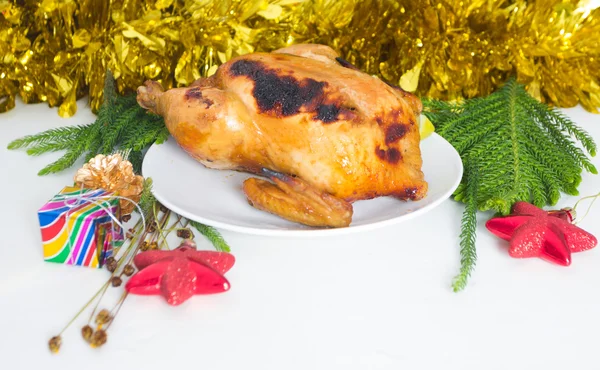 Mesa de cena temática de Navidad sobre fondo blanco —  Fotos de Stock