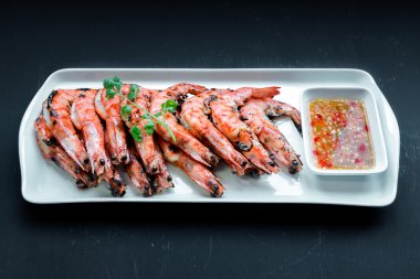 taze ızgara karides kapatmak upfresh ızgara karides, blak üzerinde bac