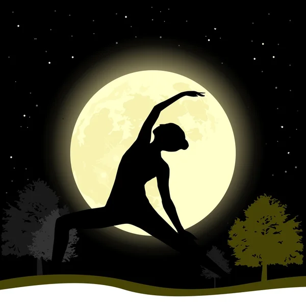 Femme Yoga pose au clair de lune fond — Image vectorielle