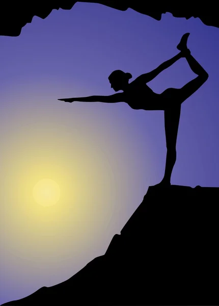 Yoga poserar på sunset bakgrund — Stock vektor