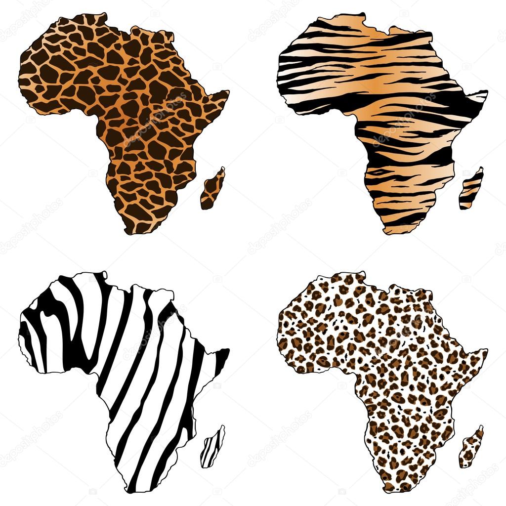 Africa, map of Africa with animal prints