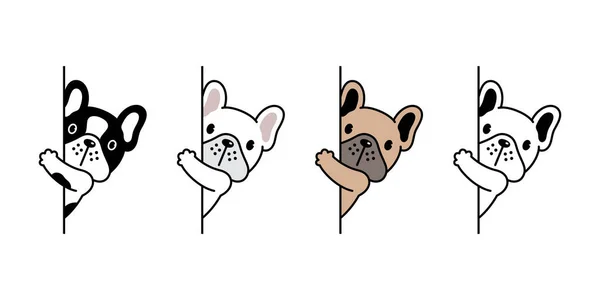 Chien Vecteur Français Bulldog Icône Cachant Chiot Animal Compagnie Personnage — Image vectorielle