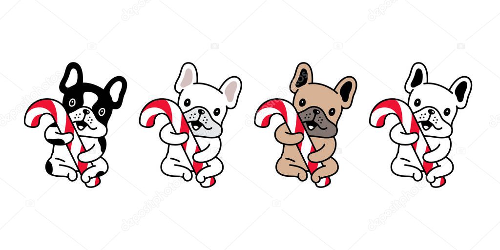 Dog vector french bulldog icon christmas candy cane puppy pet character cartoon symbol scarf illustration doodle design