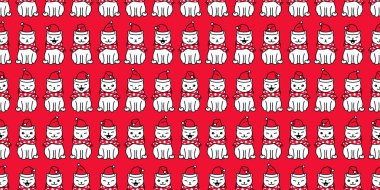 kedi desensiz Noel Baba şapkası kedi vektör eşarp çizgi filmi tekrar duvar kağıdı izole edilmiş karo çizim kırmızı tasarım