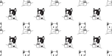 Köpeğin kusursuz desenli Fransız bulldog vektörü çaydanlık çaydanlığı karton kaplama arka plan Duvar kağıdı eşarbı izole illüstrasyon tasarımı