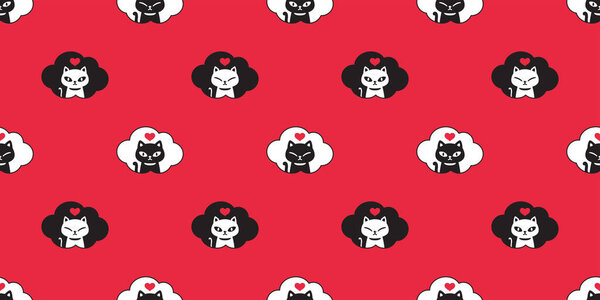 cat seamless pattern kitten heart cloud calico vector pet scarf isolated repeat background cartoon animal tile wallpaper illustration doodle design