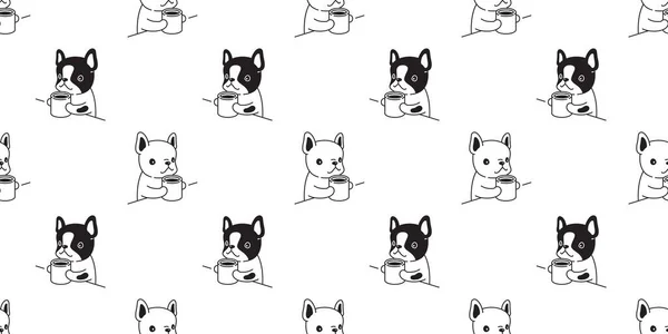 Σκύλος Απρόσκοπτη Μοτίβο Γαλλικό Μπουλντόγκ Διάνυσμα Καφέ Τσάι Κατσαρόλα Καρτούν — Διανυσματικό Αρχείο