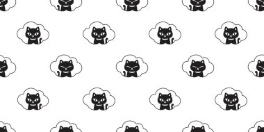 Kedisiz desenli kedi yavrusu kalp bulutlu Calico vektör hayvan eşarbı izole karalama arka plan hayvan fayans duvar kağıdı çizim tasarımı