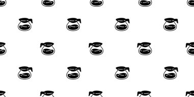 Kahve demliği kusursuz desenli sütlü bardak karikatürü arka plan eşarbı izole edilmiş duvar kağıdı karalama tasarımı.