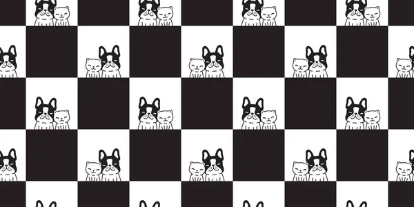Σκύλος Γάτα Γαλλικό Μπουλντόγκ Απρόσκοπτη Μοτίβο Διάνυσμα Γατάκι Calico Καρτούν — Διανυσματικό Αρχείο