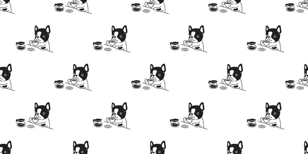 Koira Saumaton Kuvio Ranskalainen Bulldog Vektori Kahvia Teetä Sarjakuva Laatta — vektorikuva