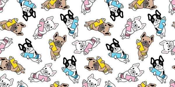 Dog Seamless Pattern French Bulldog Vector Pencil Color Pen Cartoon — Stock Vector