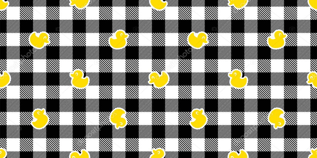 Duck seamless pattern rubber duck bird chick checked tartan plaid vector cartoon repeat wallpaper scarf isolated tile background illustration doodle design