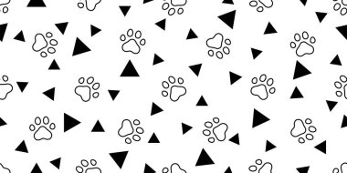 Köpek patisi kusursuz ayak izi kedi üçgeni Fransız buldog vektör karikatürü Duvar kağıdı eşarbı izole edilmiş karo karalama tasarımı