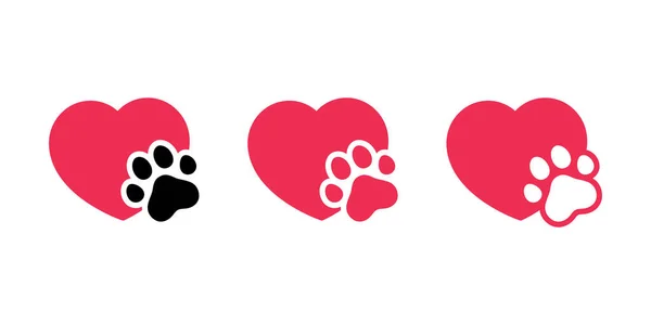 Herz Vektor Katze Pfote Valentine Symbol Fußabdruck Kätzchen Logo Symbol — Stockvektor